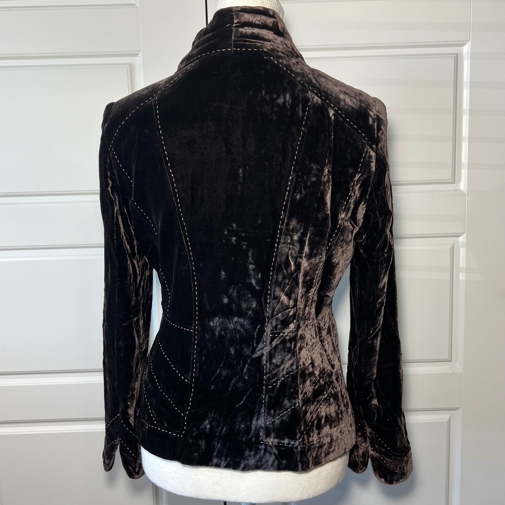Elie Tahari Chocolate Brown Silk Blend Velvet Blazer Form Fitting Shawl Collar 4 - Picture 4 of 11
